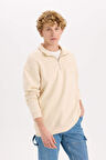 DeFacto Comfort Regular Fit Rahat Kalıp Dik Yaka Fermuarlı Baskılı Sweatshirt B0254AX24AUBG700