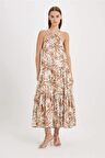 DeFacto A Kesim Halter Yaka Çiçek Desenli Vual Kolsuz Maxi Elbise D4155AX24HSER105