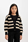 DeFacto Kız Çocuk V Yaka Çizgili Düğmeli Triko Hırka B3484A824WNBK27