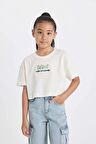DeFacto Kız Çocuk Crop Bisiklet Yaka Çiçekli Kısa Kollu Tişört D1593A824HSER99