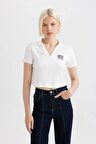 DeFacto Fitted Polo Yaka Baskılı Kısa Kollu Beyaz Tişört C7655AX24SMWT32