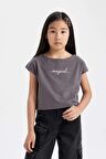 DeFacto Kız Çocuk Baskılı Crop Kısa Kollu Tişört D1709A824SMAR15