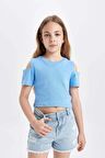 DeFacto Kız Çocuk Slim Fit Dar Kesim Bisiklet Yaka Basic Düz Ribana Kısa Kollu Tişört C9714A824HSBE194