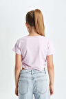 DeFacto Kız Çocuk Crop Bisiklet Yaka Basic Düz Kısa Kollu Tişört D1838A824HSPR139