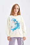 DeFacto Kız Çocuk Ekru Frozen Relax Fit Bisiklet Yaka Sweatshirt D1119A824AUER99