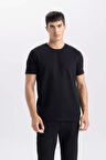 DeFacto Slim Fit Dar Kesim Bisiklet Yaka Basic Düz Kısa Kollu Siyah Tişört M6608AZ25SPBK81