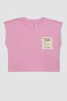 DeFacto Kız Çocuk Boxy Fit Bisiklet Yaka Baskılı Kısa Kollu Tişört C4507A824SMPN444