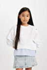 DeFacto Kız Çocuk Relax Fit Bisiklet Yaka Etek Ucu Detaylı Sweatshirt D0703A824AUWT34