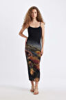 DeFacto Bodycon Askılı Desenli Tül Askılı Maxi Elbise D5034AX24AUYL189