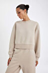 DeFacto Boxy Fit Bisiklet Yaka Kalın Basic Sweatshirt B8568AX24WNBG187