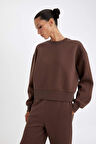 DeFacto Boxy Fit Bisiklet Yaka Kalın Basic Sweatshirt B8568AX24WNBN258