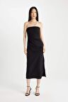 DeFacto Bodycon Straplez Siyah Midi Abiye Elbise D0985AX24SMBK81