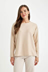 DeFacto Relax Fit Bisiklet Yaka Fitilli Kaşkorse Yırtmaçlı Basic Düz Sweatshirt B2205AX24AUBG303
