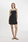 DeFacto Coool Desenli Askılı Mini Elbise C8970AX24SMBK27