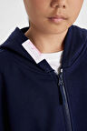 DeFacto Kız Çocuk Yazı Baskılı Lacivert Kapüşonlu Fermuarlı Okul Sweatshirtü C6876A824AUNV241