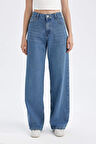 Wide Leg Yüksek Bel Uzun Jean Yıkamalı Pantolon