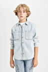 DeFacto Erkek Çocuk Oversize Geniş Kalıp Polo Yaka Cepli Jean Uzun Kollu Gömlek C3858A824AUNM39