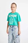 DeFacto Kız Çocuk Crop Bisiklet Yaka Baskılı Kısa Kollu Tişört D1962A824HSGN48