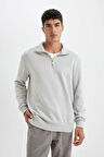 DeFacto Comfort Regular Fit Rahat Kalıp Fermuarlı Dik Yaka Basic Düz Sweatshirt X7405AZ24AUGR253