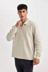 DeFacto Regular Fit Polo Yaka Yarım Fermuarlı Basic Düz Sweatshirt D2279AX24AUGR308