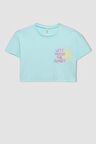 DeFacto Kız Çocuk Crop Bisiklet Yaka Baskılı Kısa Kollu Tişört C4506A824SMTR494