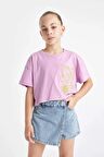 DeFacto Kız Çocuk Crop Bisiklet Yaka Baskılı Kısa Kollu Tişört C4506A824SMPR61