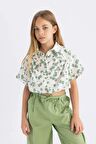 DeFacto Kız Çocuk Crop Pamuklu Çiçekli Kısa Kollu Gömlek C4274A824SMGN200