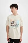 DeFacto %100 Pamuk Art Hokusai Regular Fit Bisiklet Yaka Kısa Kollu Tişört C2164AX24SMBG700