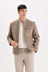 DeFacto Slim Fit Dar Kesim Dik Yaka Fermuarlı Süet Görünümlü Mevsimlik Baharlık Mont D5977AX25SPBG73
