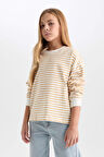 DeFacto Kız Çocuk Relax Fit Bisiklet Yaka Çizgili Sweatshirt D6503A8NSBG765