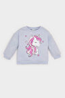 Kız Bebek Bisiklet Yaka Unicorn Baskılı İçi Yumuşak Tüylü Sweatshirt