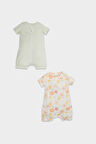 Kız Bebek Yenidoğan Desenli Penye 2'li Kısa Kollu Tulum