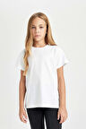 DeFacto Kız Çocuk Bisiklet Yaka Basic Düz Kısa Kollu Tişört D8506A8NSWT34