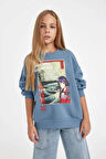 DeFacto Kız Çocuk Hatsune Miku Relax Fit Bisiklet Yaka İçi Yumuşak Tüylü Sweatshirt D1120A824AUIN242