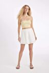 DeFacto Regular Fit Normal Bel Kısa Paça Keten Karışımlı Beyaz Şort D3989AX24HSWT32