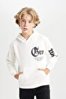 DeFacto Erkek Çocuk Ekru Kapüşonlu Baskılı Sweatshirt D3097A824AUER138