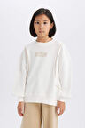 DeFacto Kız Çocuk Oversize Geniş Kalıp Bisiklet Yaka Baskılı Sweatshirt D9784A825SPER105