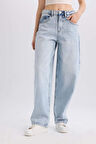 Baggy Fit Yüksek Bel Uzun Jean Yıkamalı Pantolon