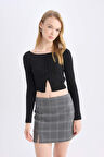 DeFacto Fitted Açık Omuz Crop Siyah Triko Kazak E0727AX24WNBK81
