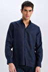 DeFacto %100 Keten Regular Fit Polo Yaka Yazlık Basic Düz Uzun Kollu Gömlek C1825AX25SMNV146