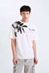 DeFacto %100 Pamuk Boxy Fit Bisiklet Yaka Baskılı Kısa Kollu Tişört D5582AX25SPWT34