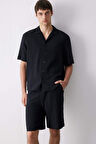 DeFacto %100 Pamuk Relax Fit Pamuklu Yazlık Müslin Kısa Kollu Siyah Gömlek C7578AX25SMBK81