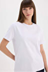 DeFacto Regular Fit Bisiklet Yaka Casual Premium Basic Düz Kısa Kollu Beyaz Tişört A9428AX25SPWT34