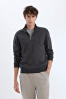 DeFacto Relax Fit Dik Yaka Fermuarlı Basic Düz Kalın Sweatshirt E5334AX24WNAR211