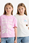 DeFacto Kız Çocuk Relax Fit Bisiklet Yaka Baskılı 2'li Kısa Kollu Tişört D9429A825SMPN444