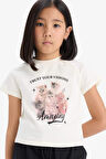 DeFacto Kız Çocuk Fitted Bisiklet Yaka Baskılı Kısa Kollu Tişört E1825A825SMER238