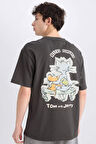 Tom & Jerry Boxy Fit Bisiklet Yaka Sırt Baskılı Kısa Kollu Tişört