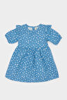 Kız Bebek Desenli Kısa Kollu Flamlı Poplin Elbise