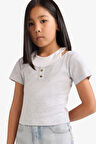 DeFacto Kız Çocuk Cropped Fit Bisiklet Yaka Ribana Kısa Kollu Tişört E1830A825SMGR421