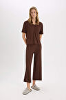 DeFacto Pijama Takımı Fitilli Kaşkorse Kısa Kollu Üst Esnek Belli Kapri Boy Alt-Fall in Love E0865AX25SPBN327